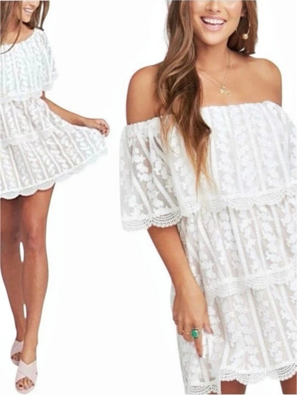 Show Me Your Mumu Bess Lace Tiered Off-the-Shoulder Mini Dress